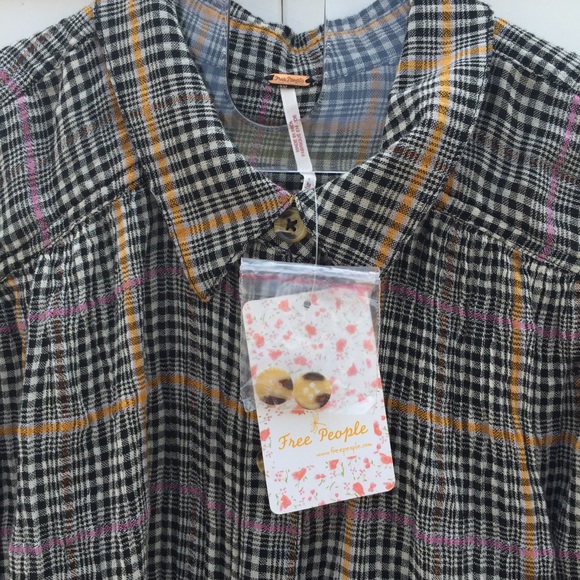 FREE PEOPLE Break My Stripe Plaid Shirt in Black! - Picture 6 of 8